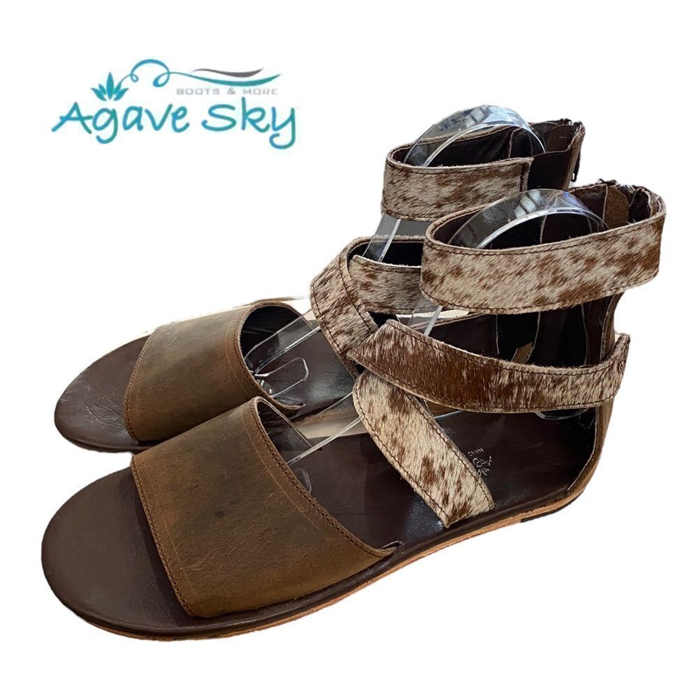 AGAVE SKY Gracie Women's Leather Calf Hair Grecian Sandals NEW 8